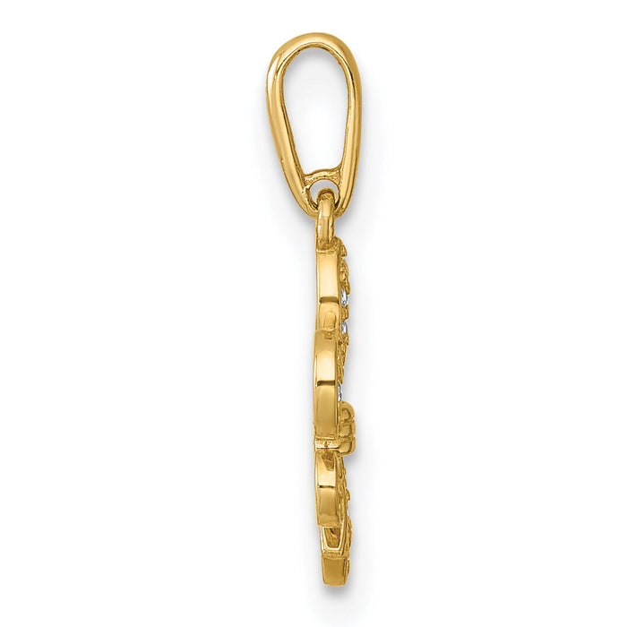 14k Polished CZ Fleur de lis Pendant-YC1614