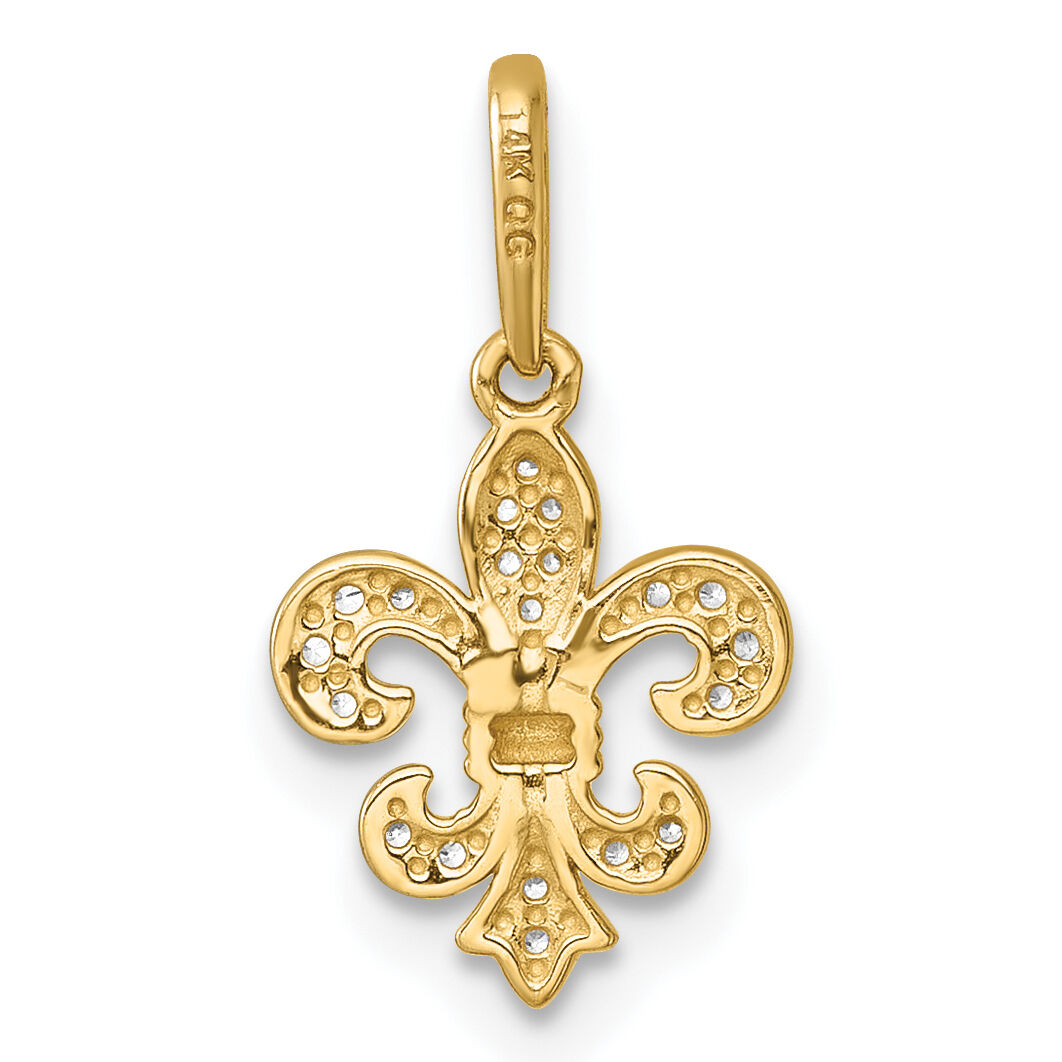 14k Polished CZ Fleur de lis Pendant-YC1614