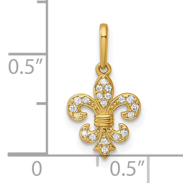 14k Polished CZ Fleur de lis Pendant-YC1614