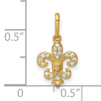 14k Polished CZ Fleur de lis Pendant-YC1614