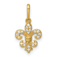 14k Polished CZ Fleur de lis Pendant-YC1614