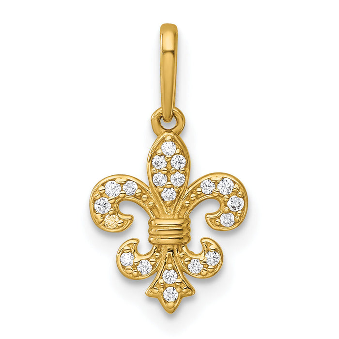 14k Polished CZ Fleur de lis Pendant-YC1614