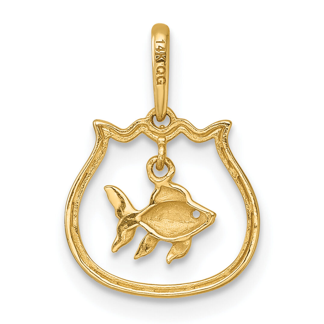 14k Polished Fish Bowl with Dangling Fish Pendant-YC1618