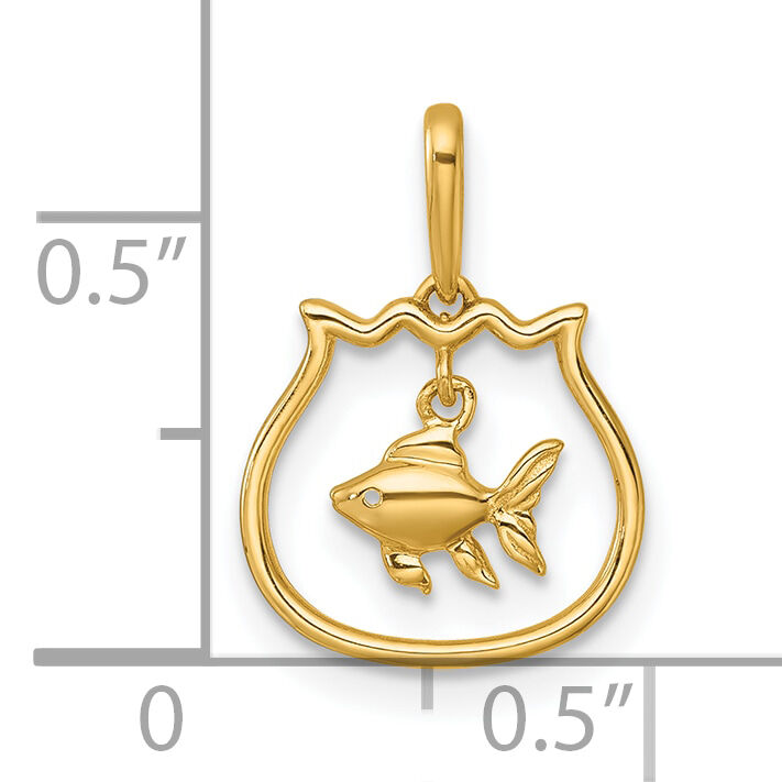 14k Polished Fish Bowl with Dangling Fish Pendant-YC1618