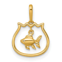 14k Polished Fish Bowl with Dangling Fish Pendant-YC1618