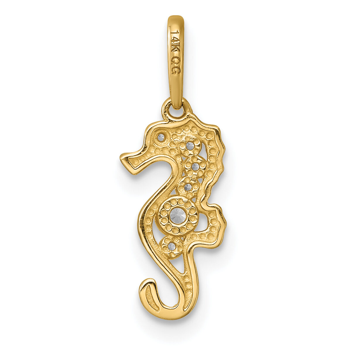 14k Polished CZ Seahorse Pendant-YC1619