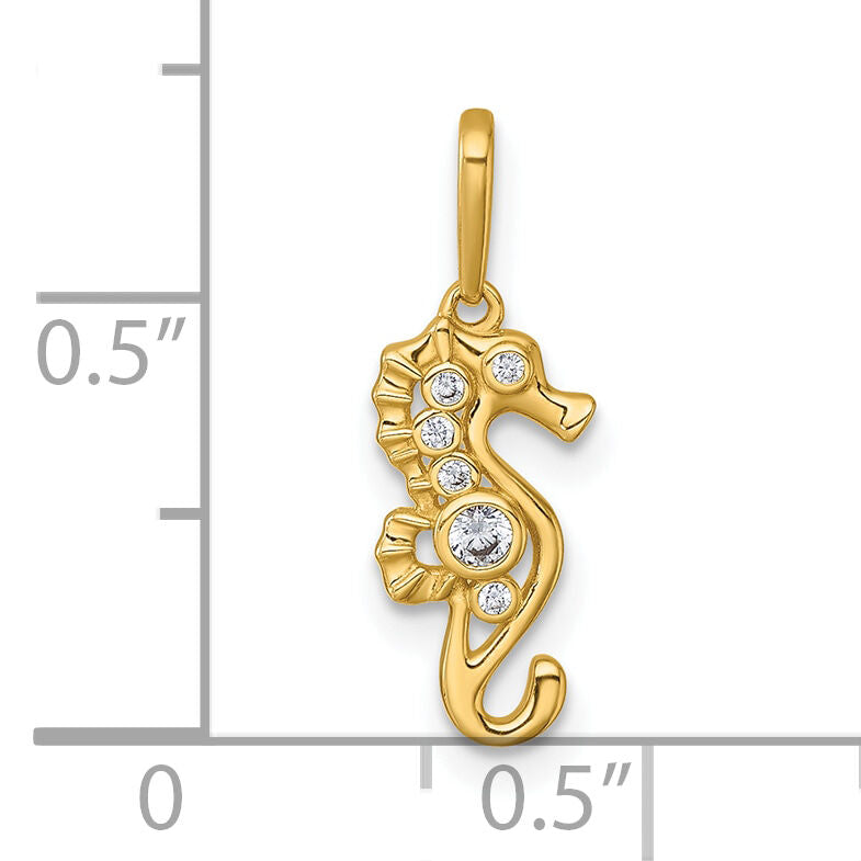14k Polished CZ Seahorse Pendant-YC1619