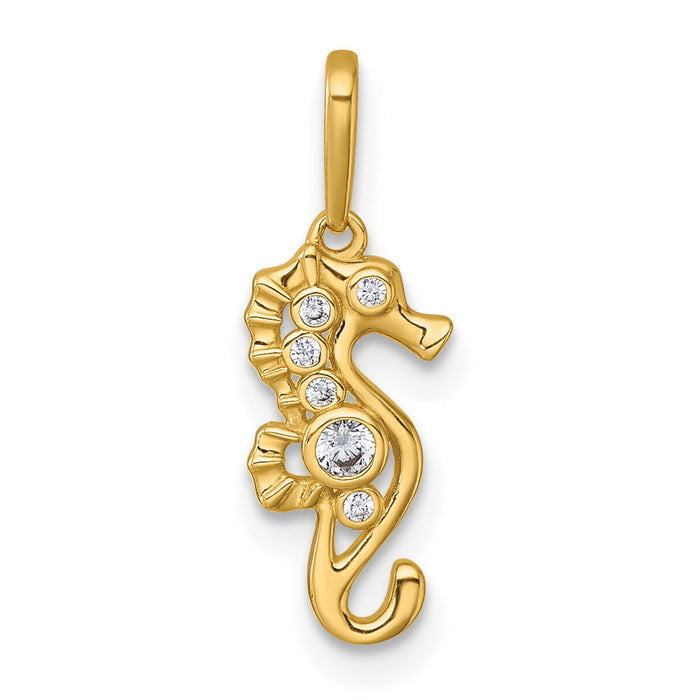 14k Polished CZ Seahorse Pendant-YC1619