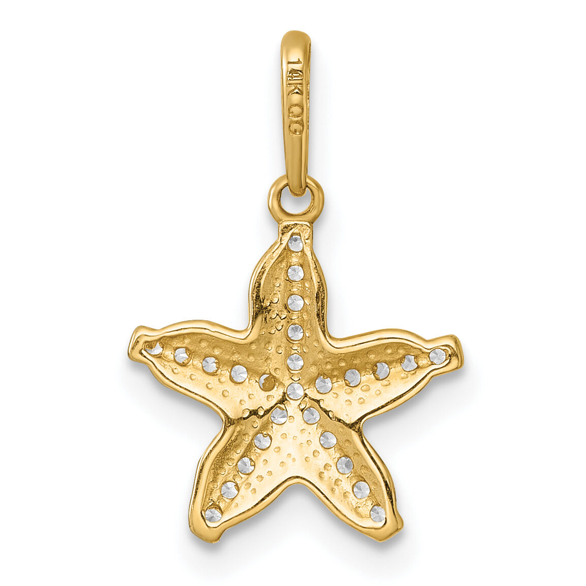 14k Polished and Textured CZ Starfish Pendant-YC1620