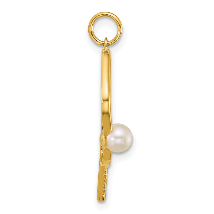 14k Polished Freshwater Cultured Pearl Pickleball Pendant-YC1621