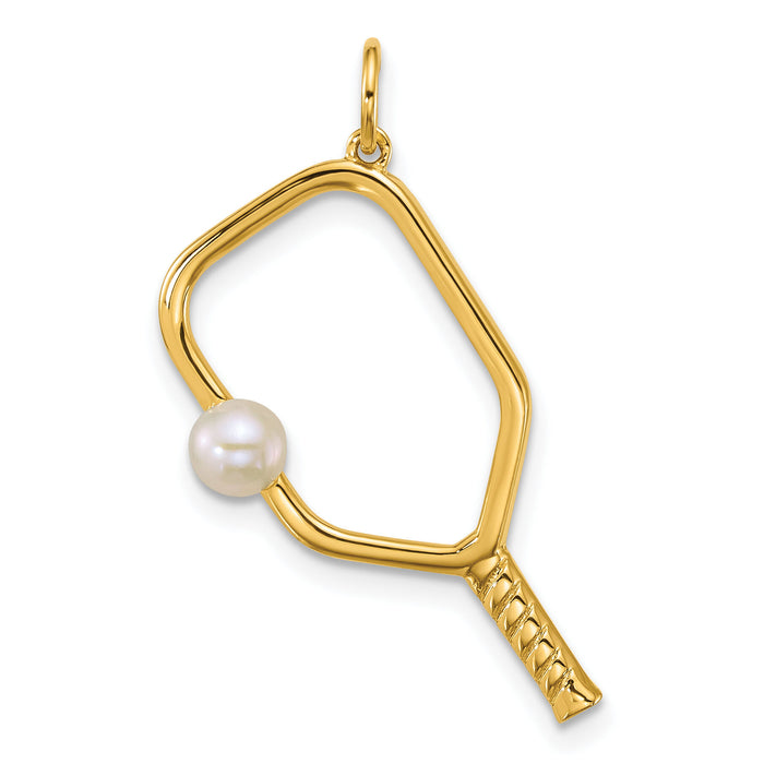 14k Polished Freshwater Cultured Pearl Pickleball Pendant-YC1621