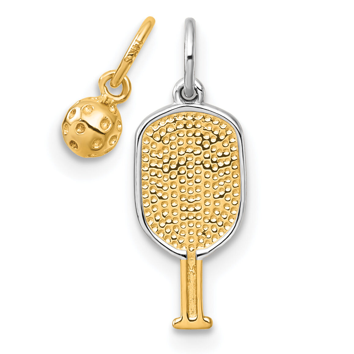 14k w/White Rhodium Pickleball Paddle and Ball 2 Piece Pendant Set-YC1622