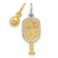 14k w/White Rhodium Pickleball Paddle and Ball 2 Piece Pendant Set-YC1622