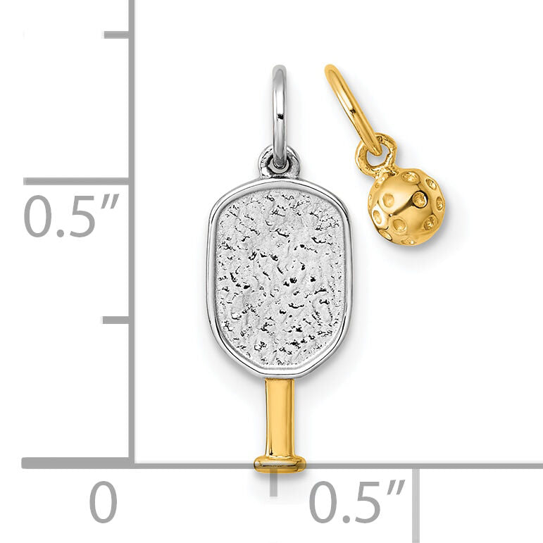 14k w/White Rhodium Pickleball Paddle and Ball 2 Piece Pendant Set-YC1622