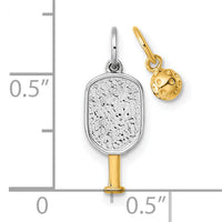 14k w/White Rhodium Pickleball Paddle and Ball 2 Piece Pendant Set-YC1622