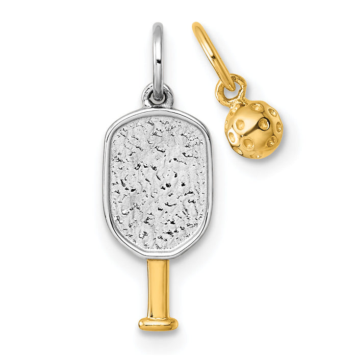 14k w/White Rhodium Pickleball Paddle and Ball 2 Piece Pendant Set-YC1622