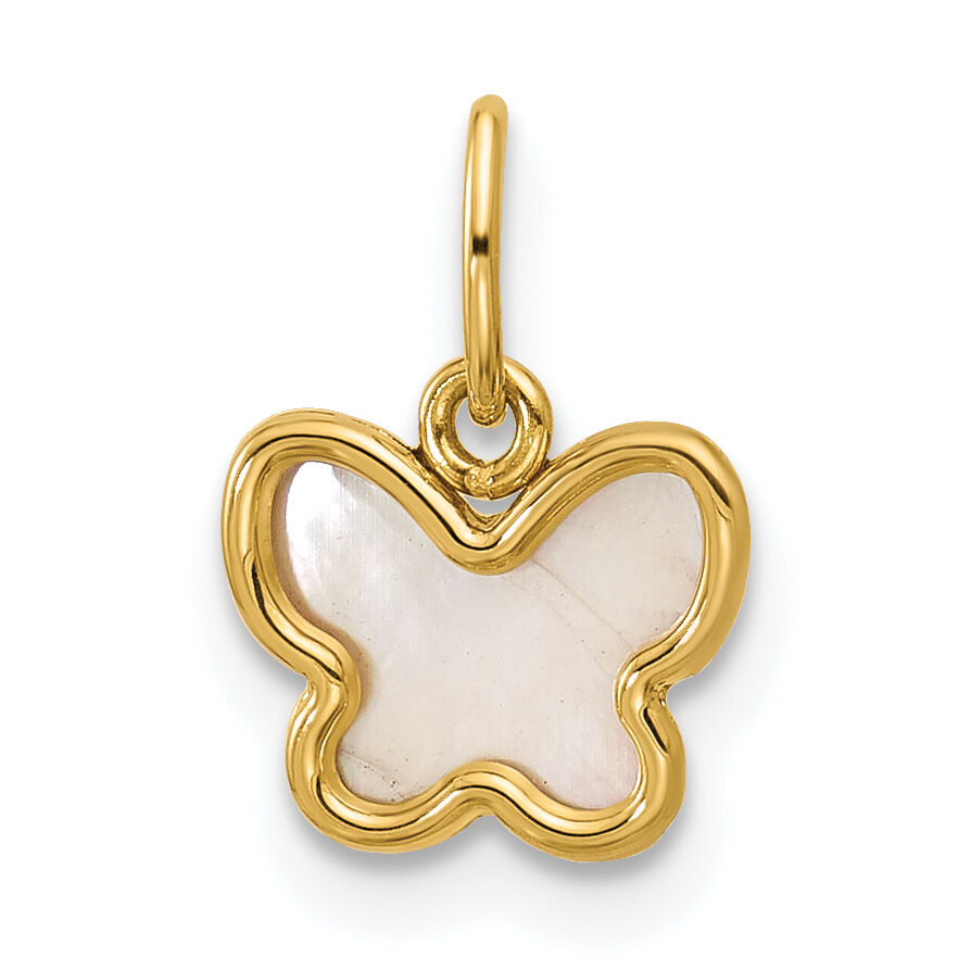 14K Polished Mother of Pearl Butterfly Pendant-YC1628