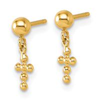 14K Polished Cross Dangle Post Earrings-YC1632