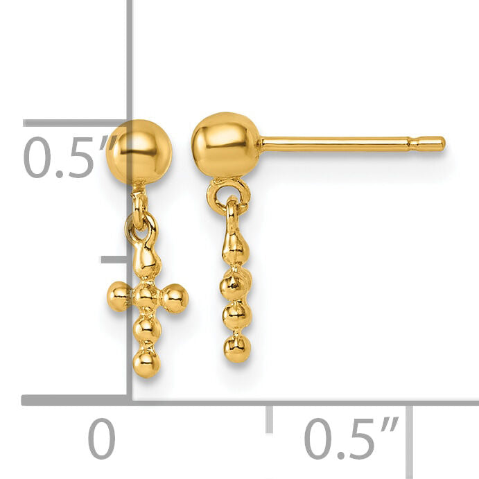 14K Polished Cross Dangle Post Earrings-YC1632