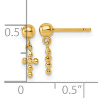 14K Polished Cross Dangle Post Earrings-YC1632