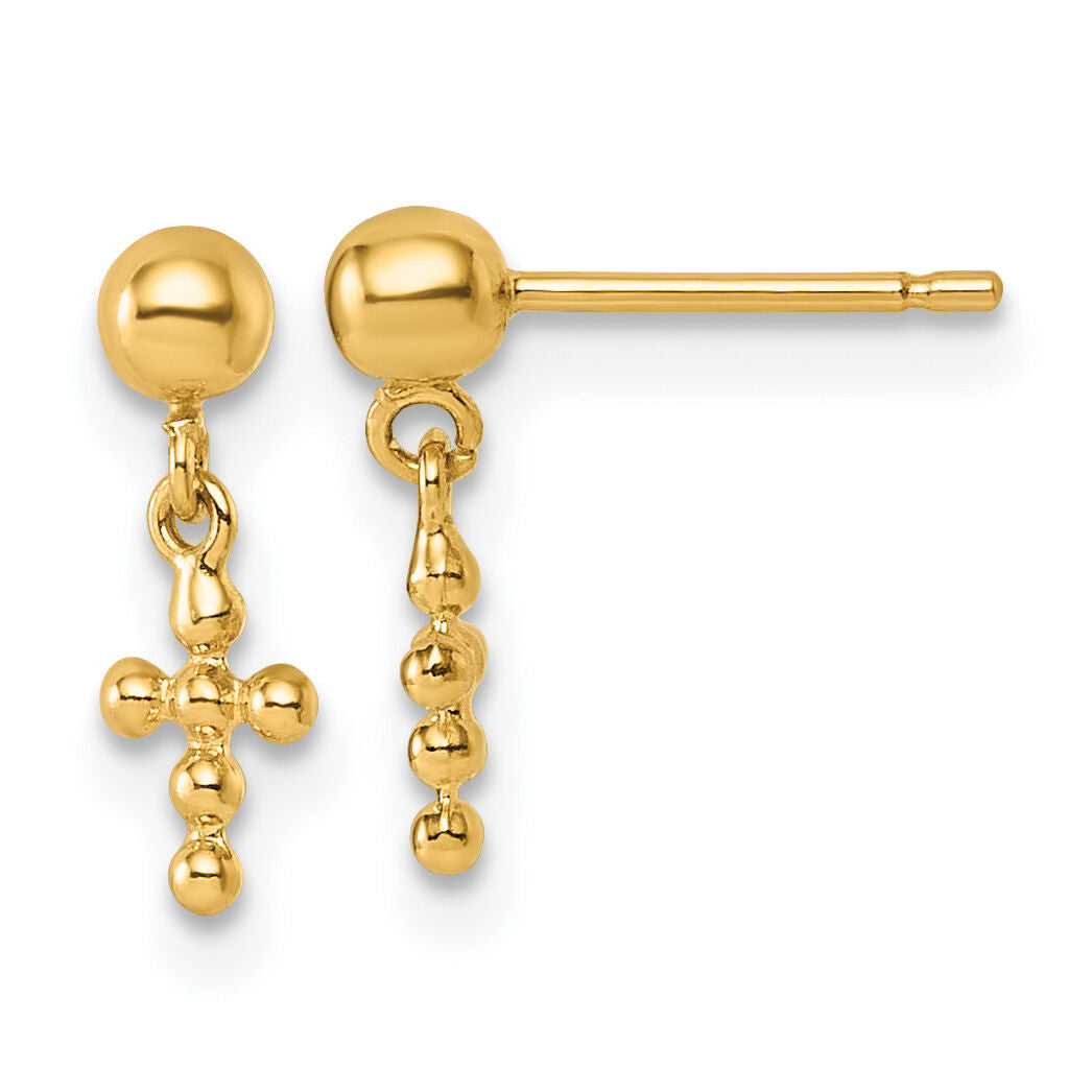 14K Polished Cross Dangle Post Earrings-YC1632