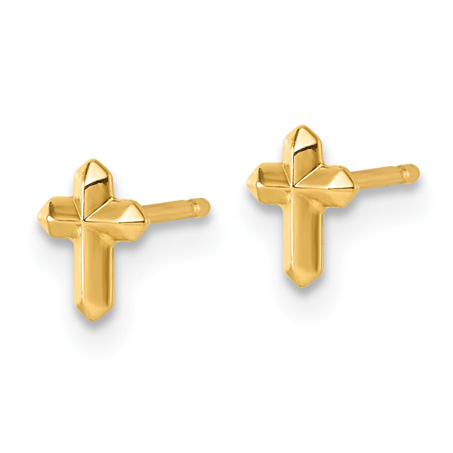 14K Polished Cross Post Earrings-YC1633