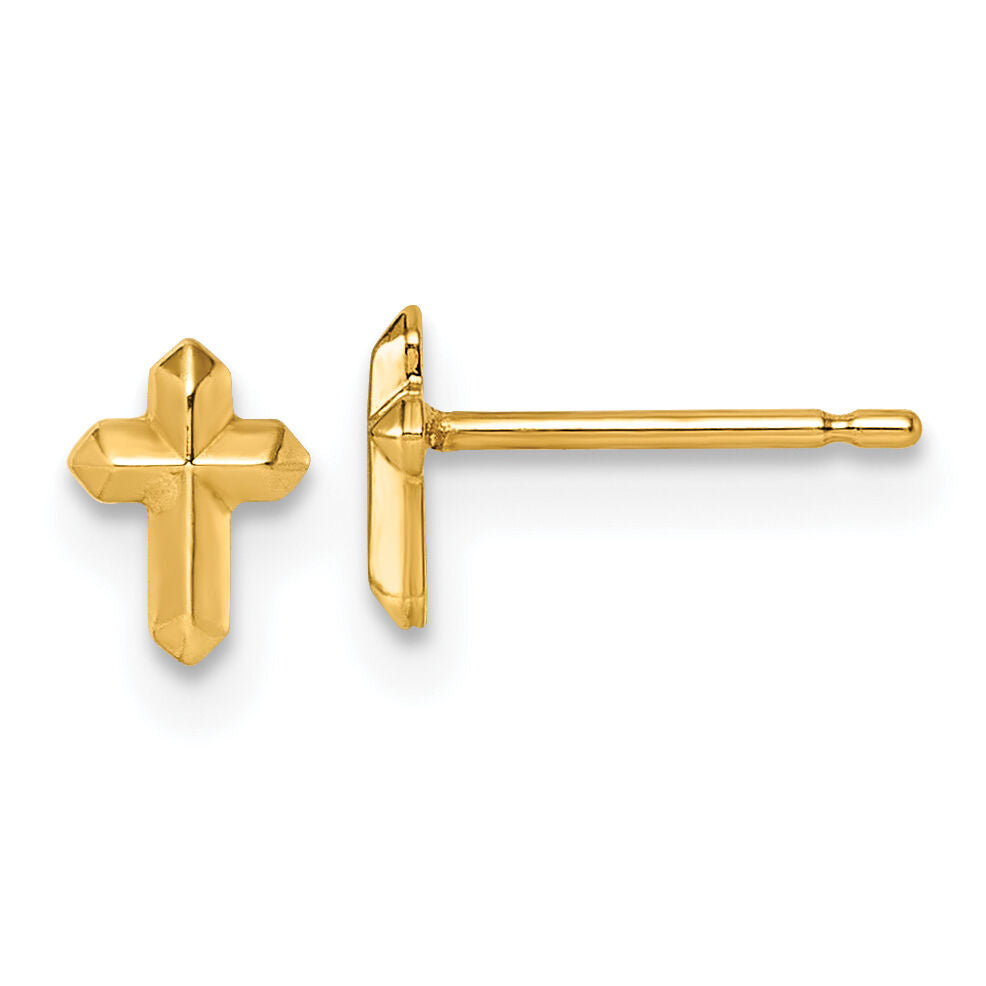 14K Polished Cross Post Earrings-YC1633