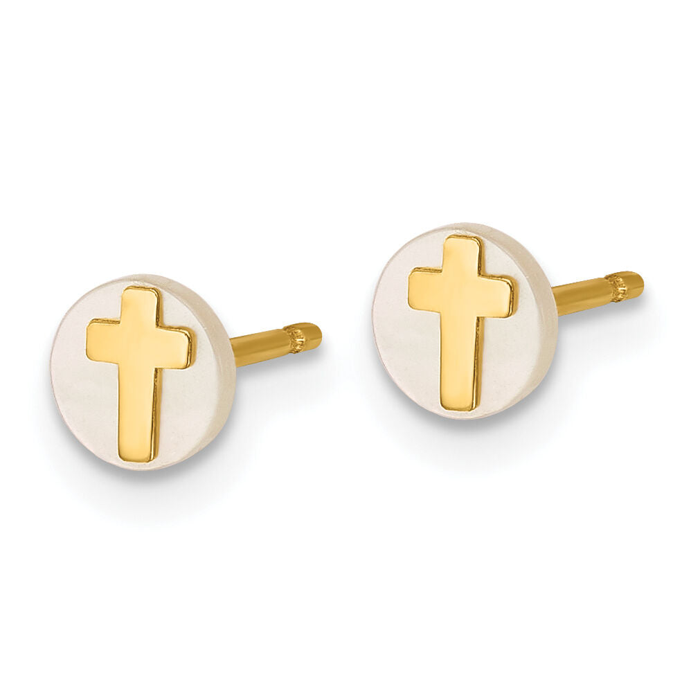 14K Polished Mother of Pearl Cross Post Earrings-YC1634