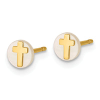 14K Polished Mother of Pearl Cross Post Earrings-YC1634