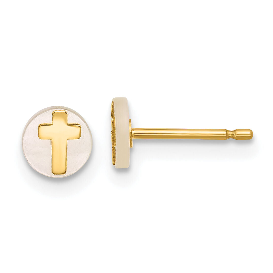 14K Polished Mother of Pearl Cross Post Earrings-YC1634