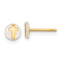 14K Polished Mother of Pearl Cross Post Earrings-YC1634