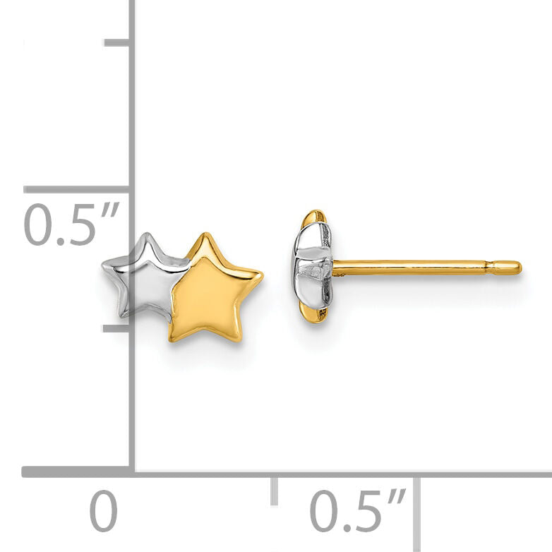 14K w/Rhodium Polished Double Star Post Earrings-YC1635