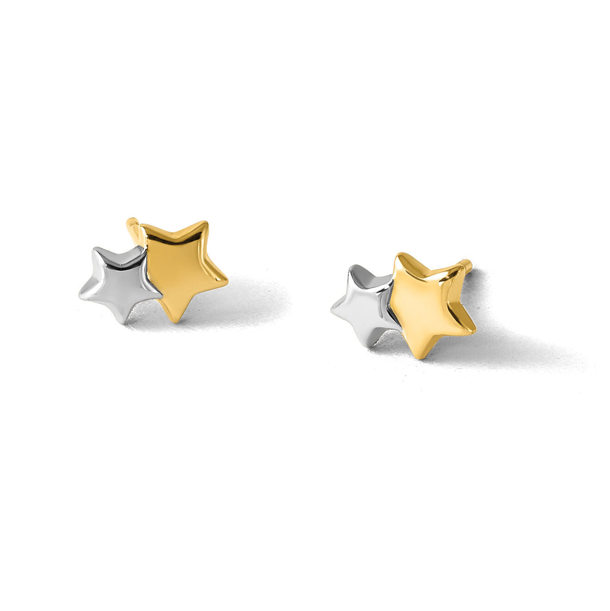 14K w/Rhodium Polished Double Star Post Earrings-YC1635