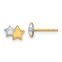 14K w/Rhodium Polished Double Star Post Earrings-YC1635
