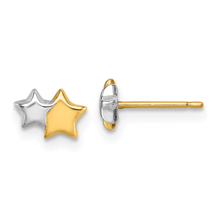14K w/Rhodium Polished Double Star Post Earrings-YC1635