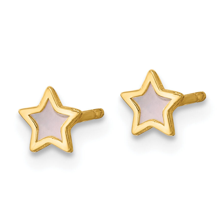 14K Polished Mother of Pearl Star Post Earrings-YC1636