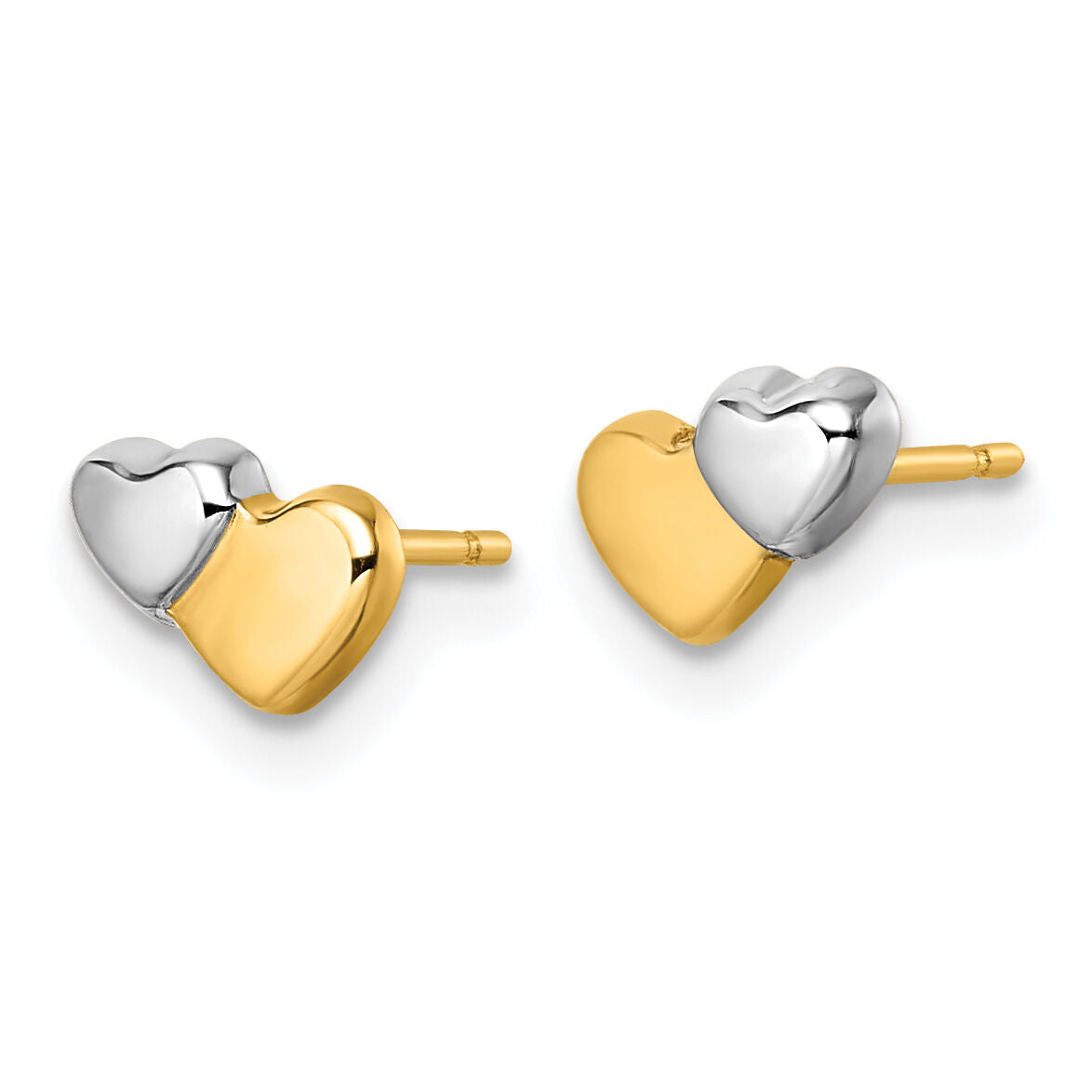 14K w/Rhodium Polished Double Heart Post Earrings-YC1637