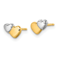 14K w/Rhodium Polished Double Heart Post Earrings-YC1637
