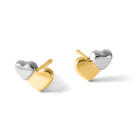 14K w/Rhodium Polished Double Heart Post Earrings-YC1637