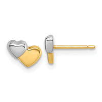14K w/Rhodium Polished Double Heart Post Earrings-YC1637