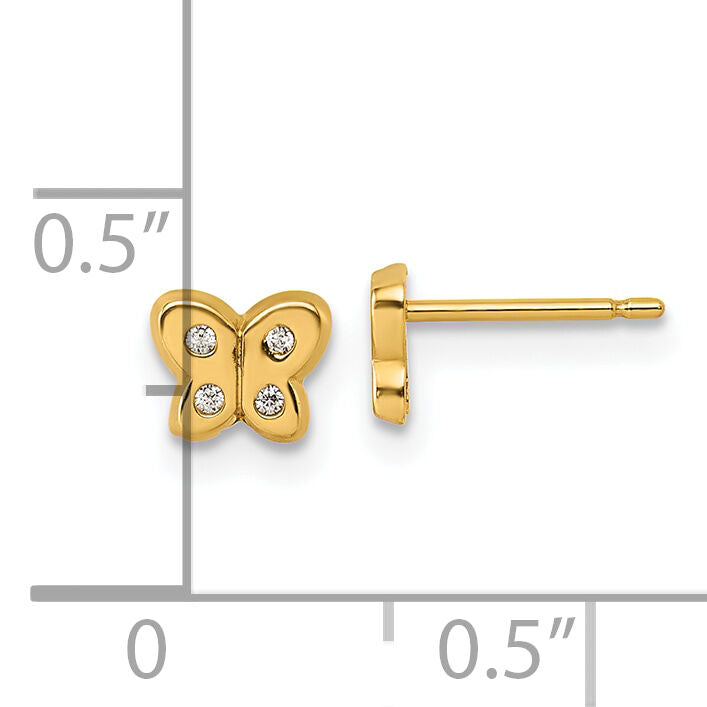 14K Polished CZ Butterfly Post Earrings-YC1640
