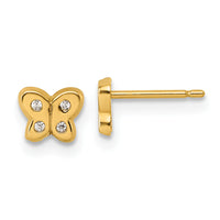 14K Polished CZ Butterfly Post Earrings-YC1640