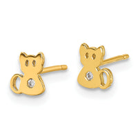 14K Polished CZ Cat Post Earrings-YC1643