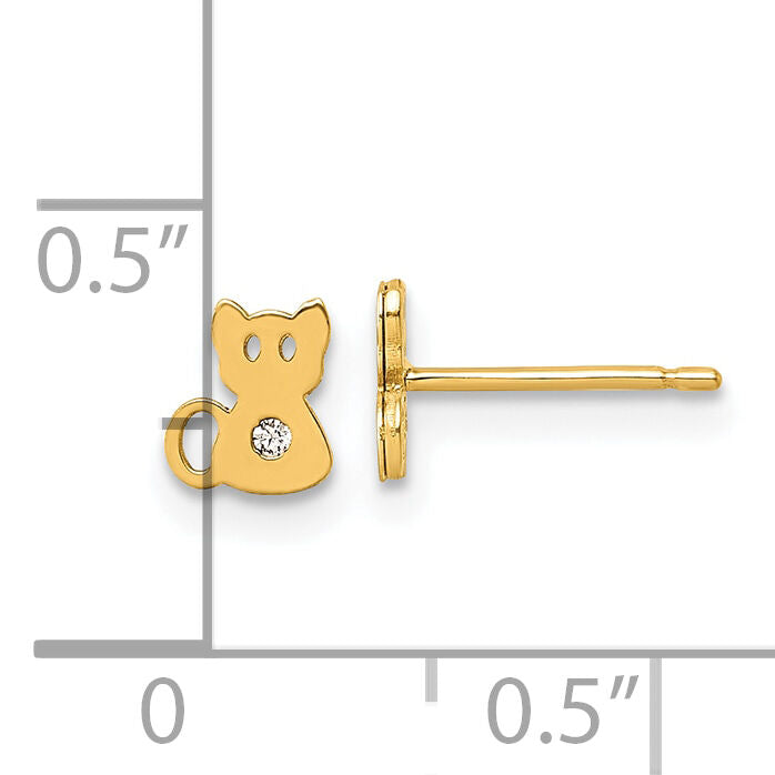 14K Polished CZ Cat Post Earrings-YC1643