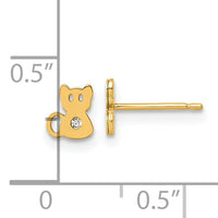 14K Polished CZ Cat Post Earrings-YC1643