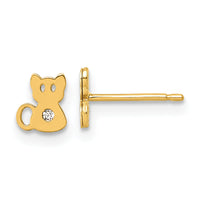 14K Polished CZ Cat Post Earrings-YC1643