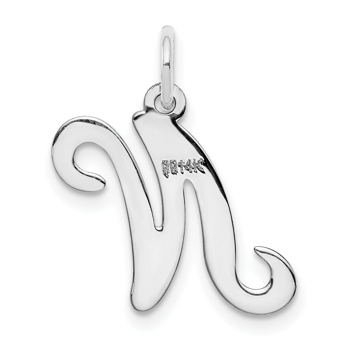 14KW White Gold Script Letter N Initial Charm-YC249N