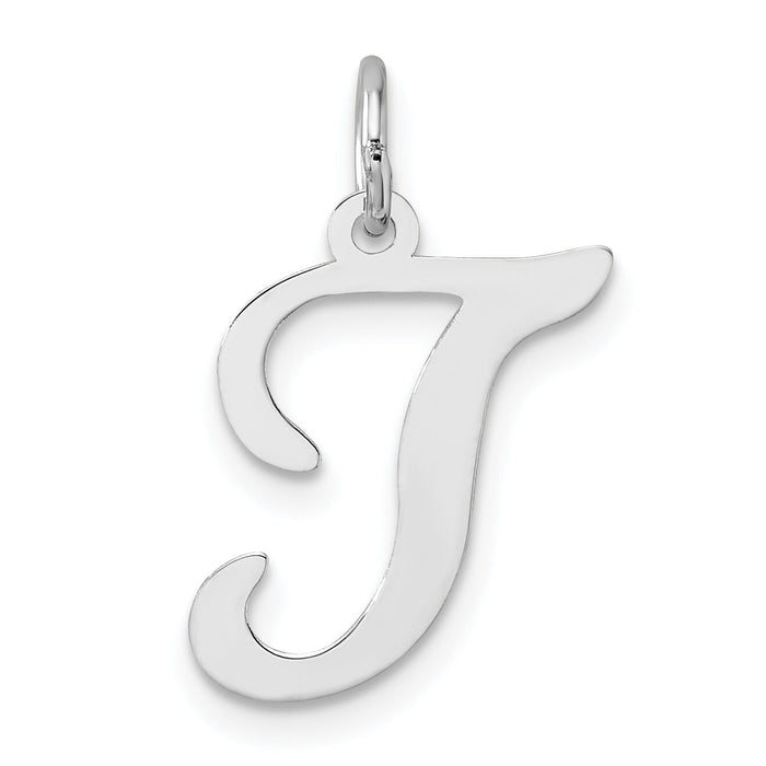 14KW White Gold Script Letter T Initial Charm-YC249T
