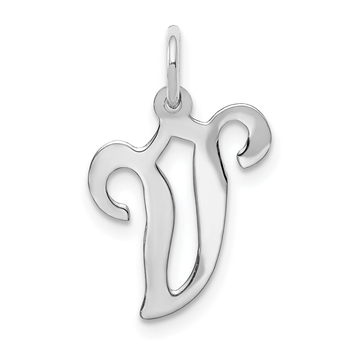 14KW White Gold Script Letter V Initial Charm-YC249V