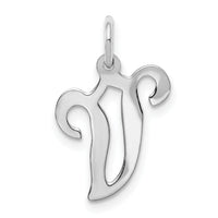 14KW White Gold Script Letter V Initial Charm-YC249V